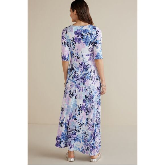 Soft Surroundings Vivienne Purple Blue Floral Maxi 1/2 Sleeve Dress New Plus 2X - Picture 10 of 12